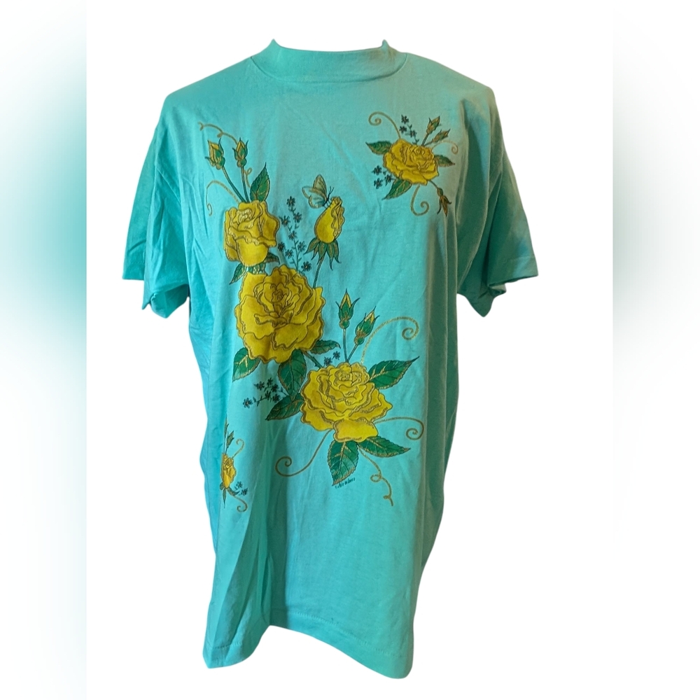 Vintage 90 Adult Airwaves Yellow Gold Graphic Single Stitch T-Shirt USA L
